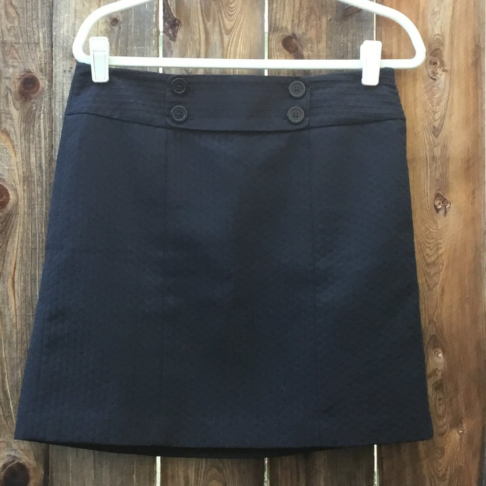 Ann Taylor Black Textured Button Detail Mini Skirt 8P